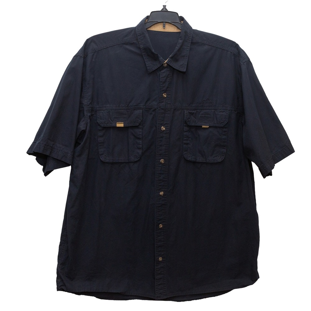 Guide Series Mens XL Button Down Shirt Navy Blue Excellent Utility Fishing Short